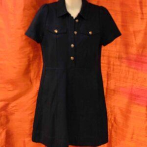 ME+EM Military Brass Button Travel Tech Navy stretch-woven mini dress, Size 4